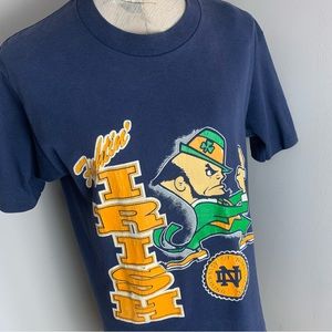 Vintage 80s Fighting Irish Shirt Size Small Blue TNT Single Stitch Notre Dame